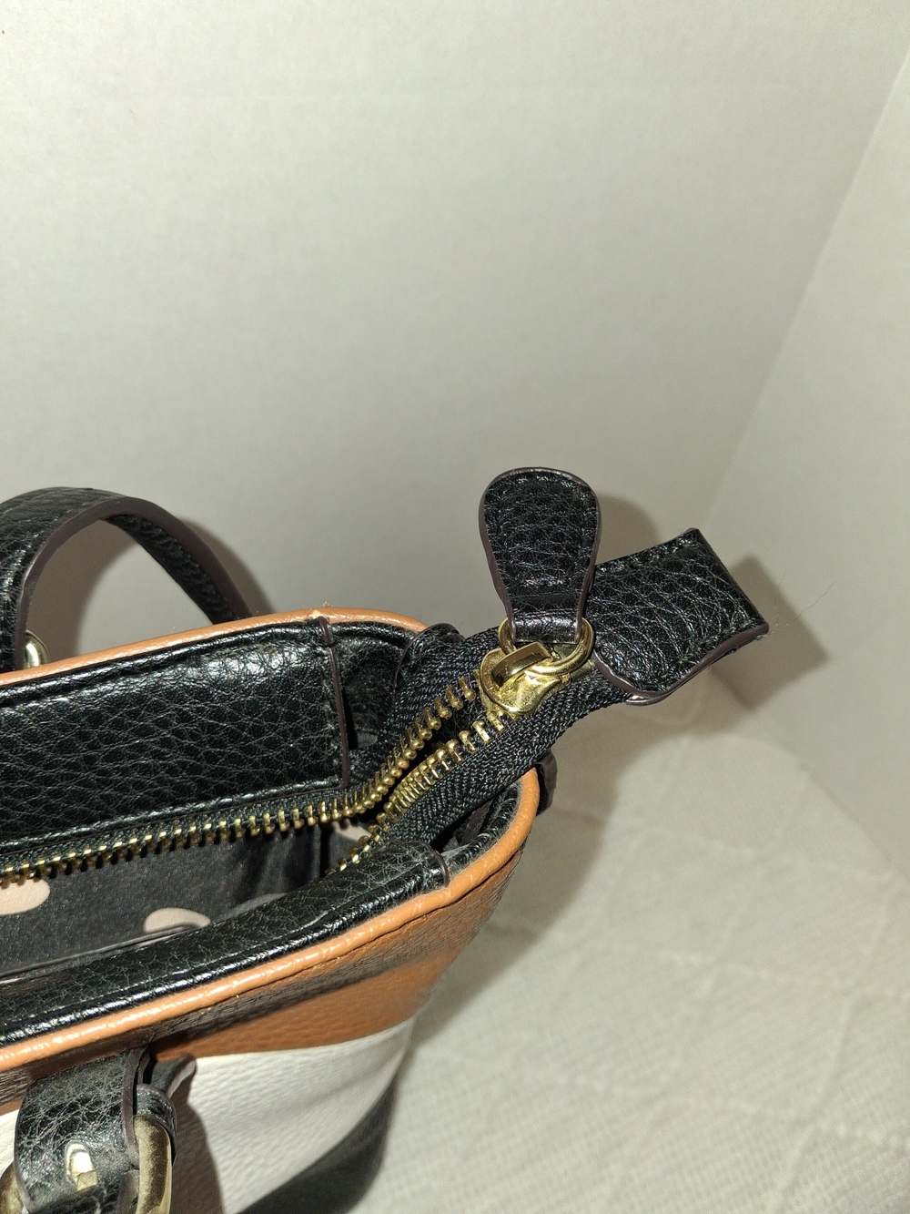 Anne Klein Tricolor Shoulder Tote — Black, White & Brown - Picture 6 of 7